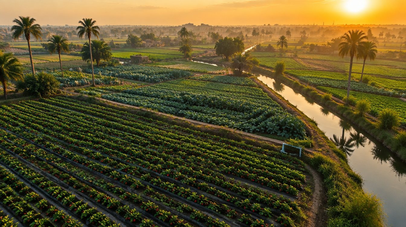 Aerial view of farmland in the Nile Delta